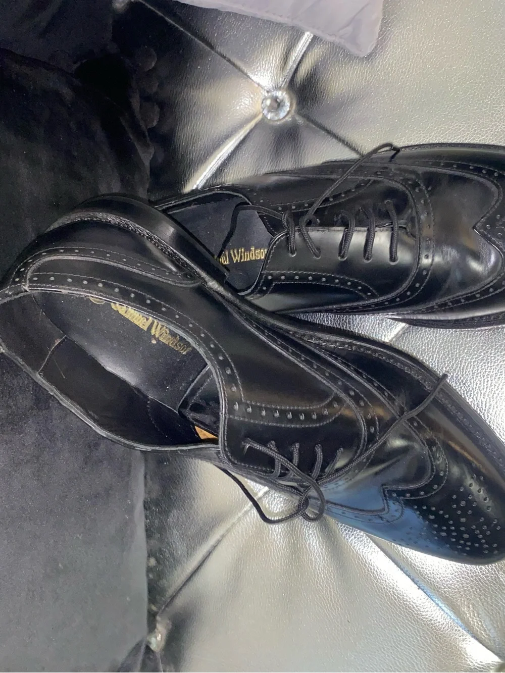 Windsor Black Leather Brogue Lace-Up Oxfords